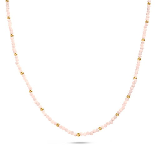 Pink Quartz Mini Beaded Necklace (Gold)