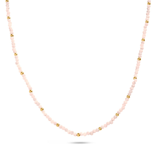 Pink Quartz Mini Beaded Necklace (Gold)
