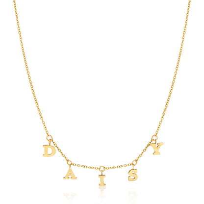 Mini Hanging Letter Name Necklace (Gold)