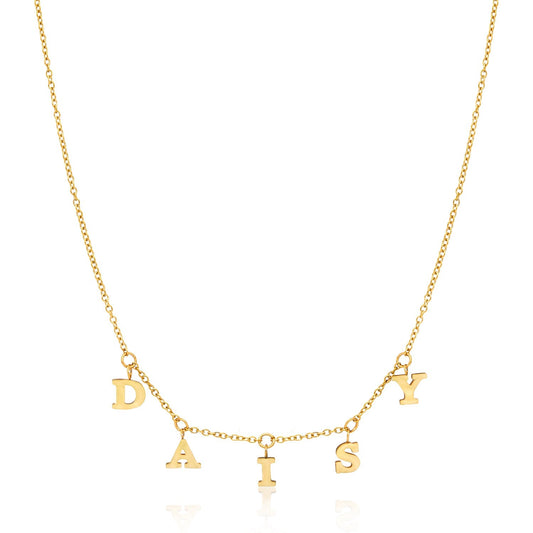Mini Hanging Letter Name Necklace (Gold)