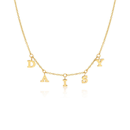 Mini Hanging Letter Name Necklace (Gold)