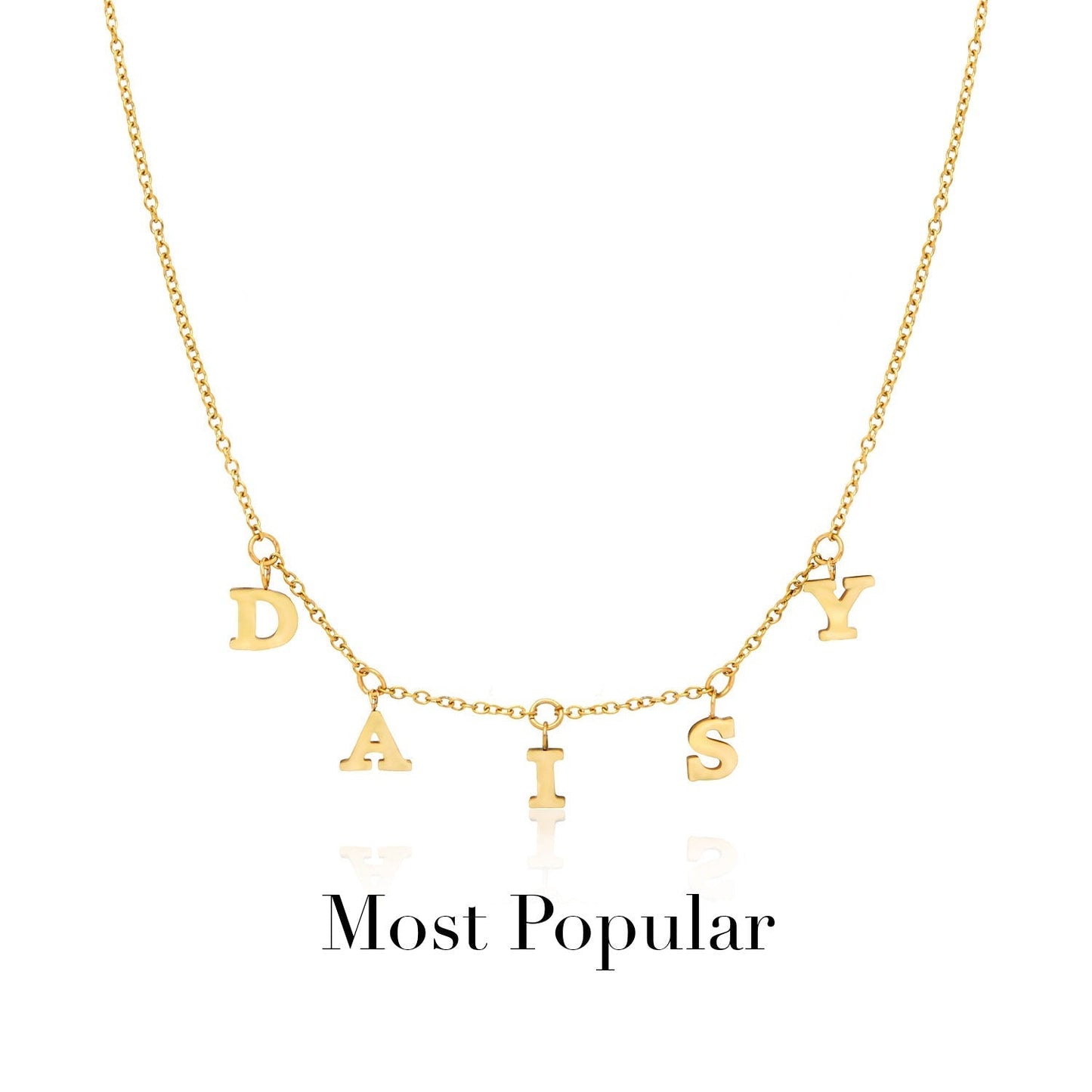 Mini Hanging Letter Name Necklace (Gold)