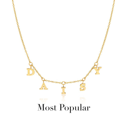 Mini Hanging Letter Name Necklace (Gold)