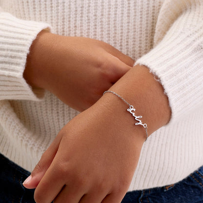 Matching 'Mini & Me' Signature Name Bracelet Set (Silver)