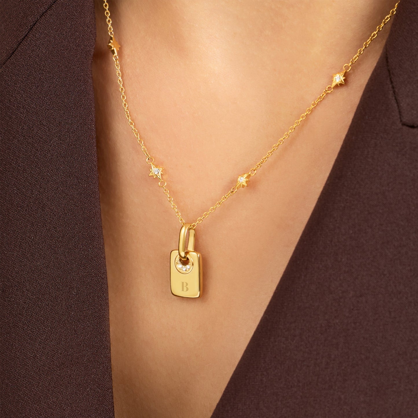 Mini Written In The Stars Initial Tag Necklace (Gold)
