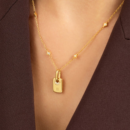 Mini Written In The Stars Initial Tag Necklace (Gold)