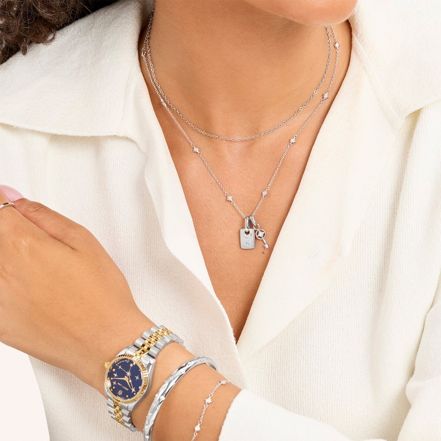 Mini Written In The Stars Initial Tag Necklace (Silver)