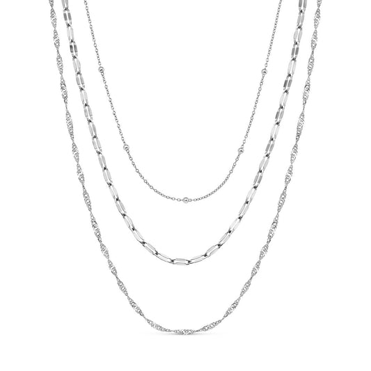 Multi-Chain Layered Necklace Set (Silver)