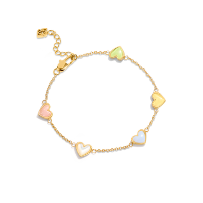Multi Pastel Mini Hearts Bracelet (Gold)