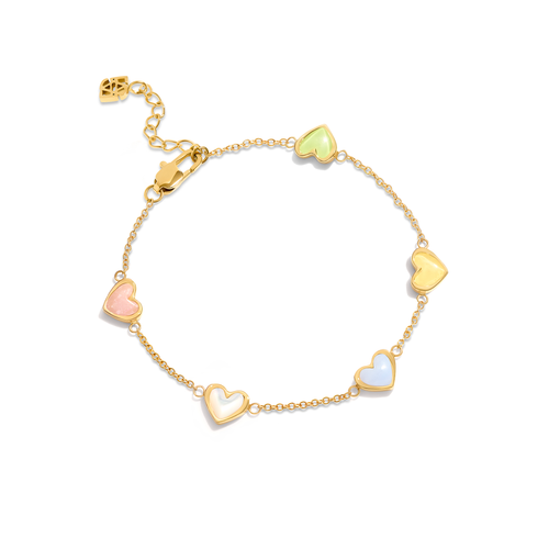 Multi Pastel Mini Hearts Bracelet (Gold)