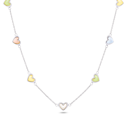 Multi Pastel Mini Hearts Necklace (Silver)