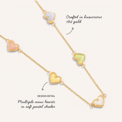 Multi Pastel Mini Hearts Necklace (Gold)