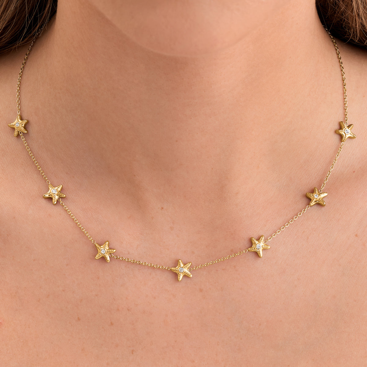 Multi Starfish Necklace (Gold)