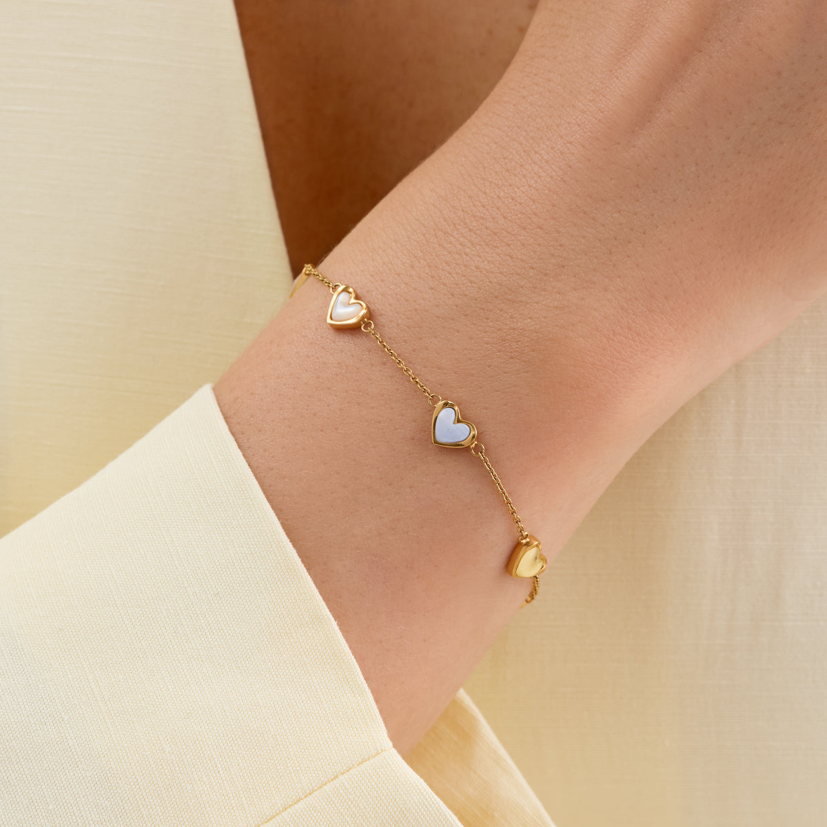 Multi Pastel Mini Hearts Bracelet (Gold)
