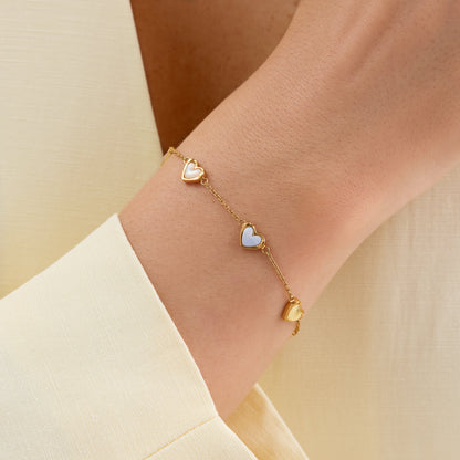 Multi Pastel Mini Hearts Bracelet (Gold)