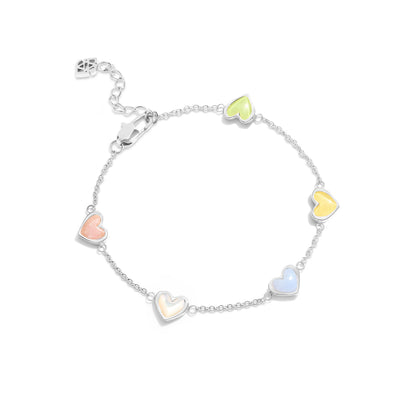 Multi Pastel Mini Hearts Bracelet (Silver)