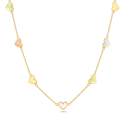 Multi Pastel Mini Hearts Necklace (Gold)