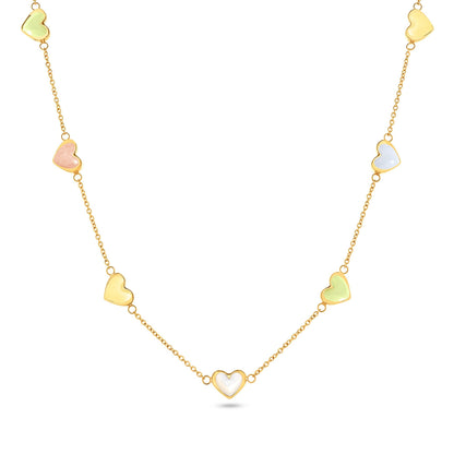 Multi Pastel Mini Hearts Necklace (Gold)