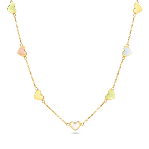 Multi Pastel Mini Hearts Necklace (Gold)