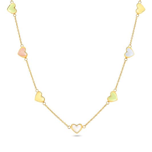 Multi Pastel Mini Hearts Necklace (Gold)