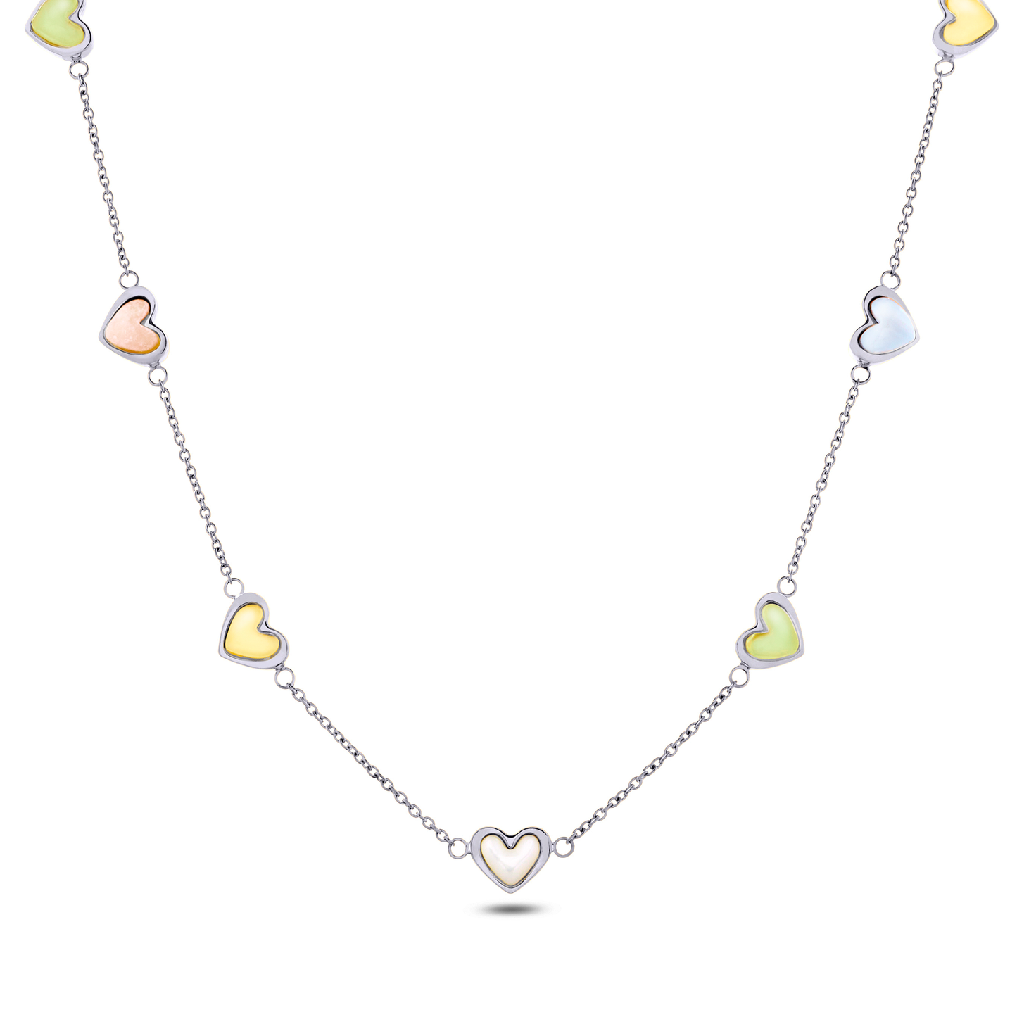 Multi Pastel Mini Hearts Necklace (Silver)