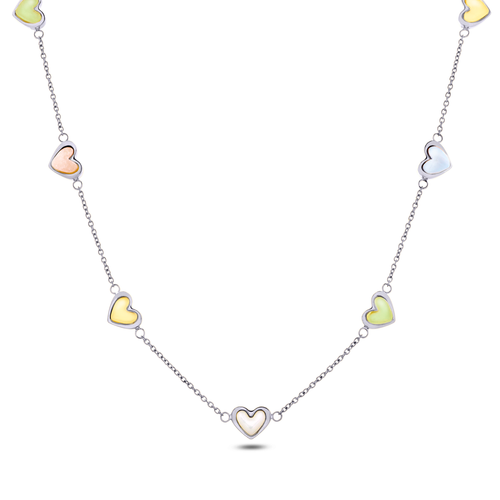 Multi Pastel Mini Hearts Necklace (Silver)