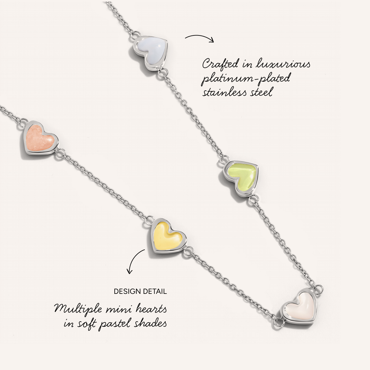 Multi Pastel Mini Hearts Necklace (Silver)