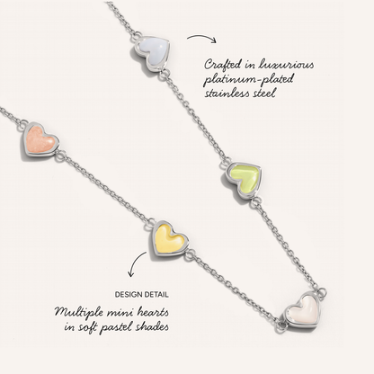 Multi Pastel Mini Hearts Necklace (Silver)