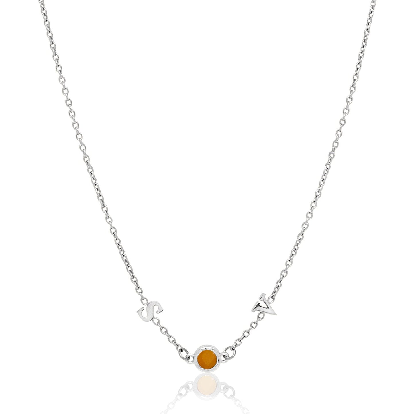 Made Mine Initials & Birthstone Necklace (Silver)