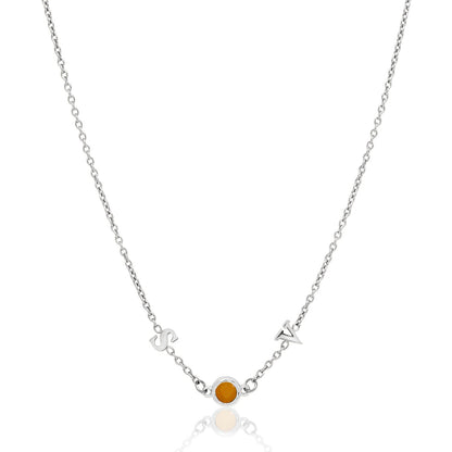 Made Mine Initials & Birthstone Necklace (Silver)