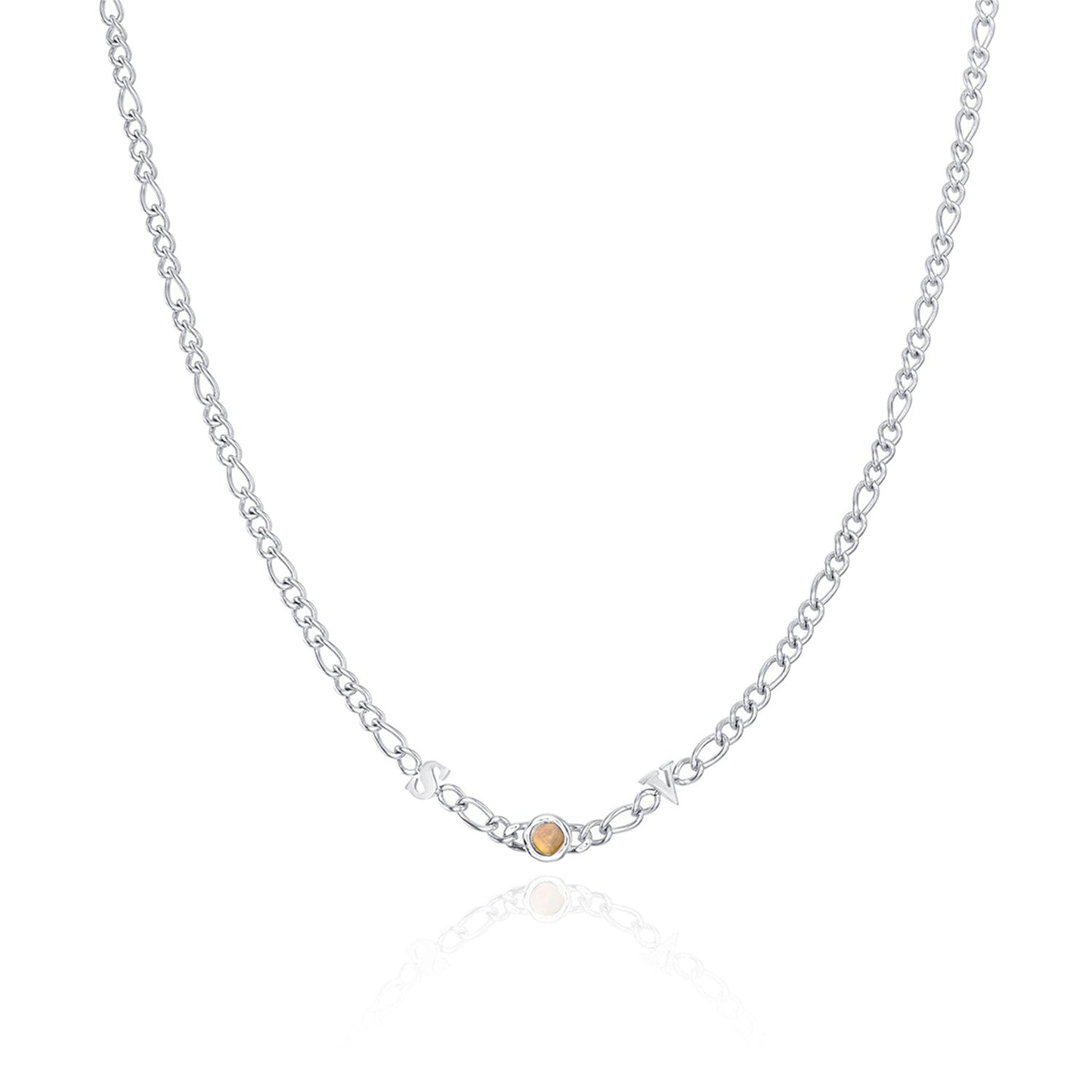 Made Mine Initials & Birthstone Necklace (Silver)