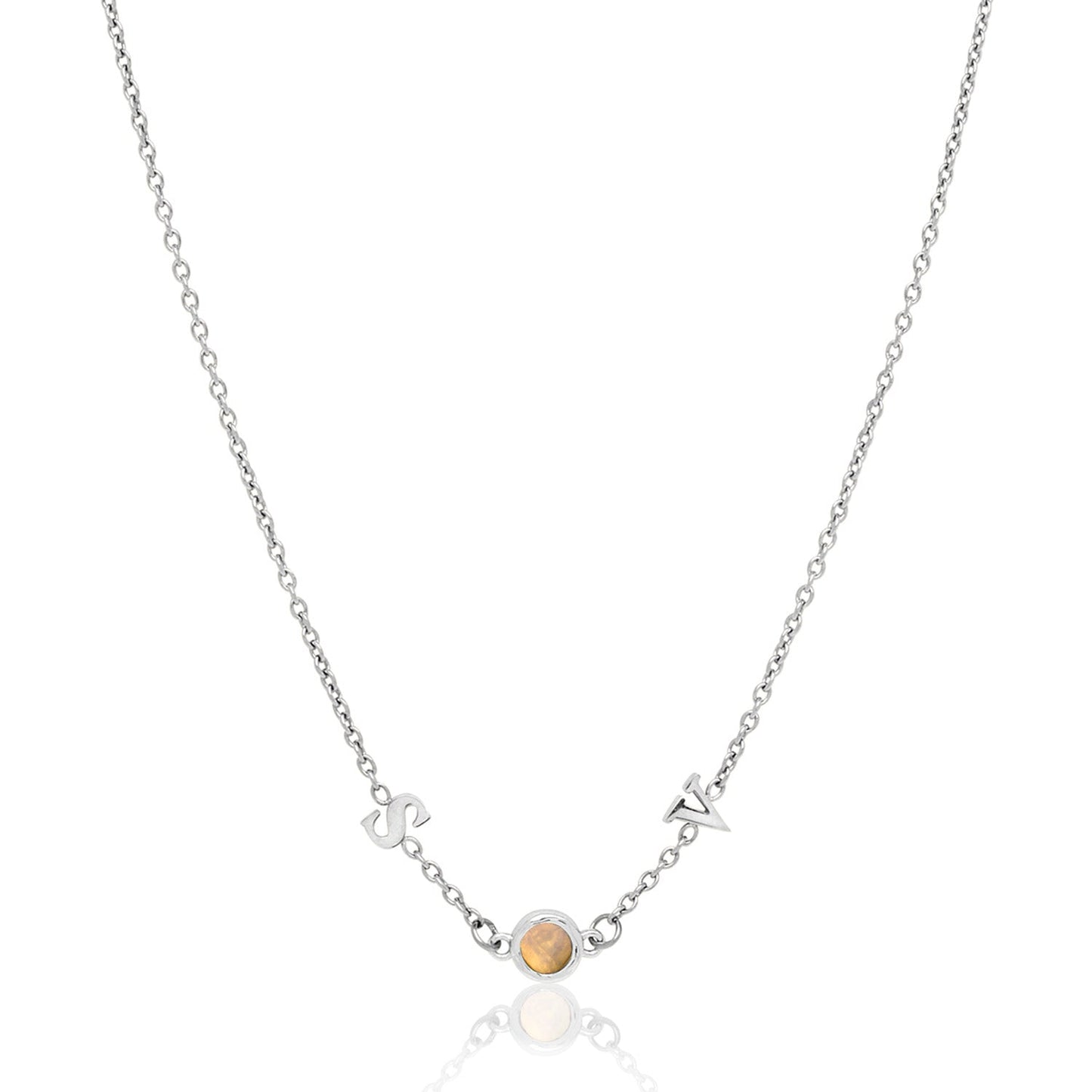 Made Mine Initials & Birthstone Necklace (Silver)