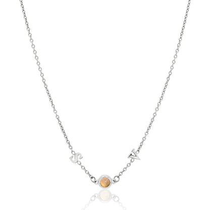 Made Mine Initials & Birthstone Necklace (Silver)