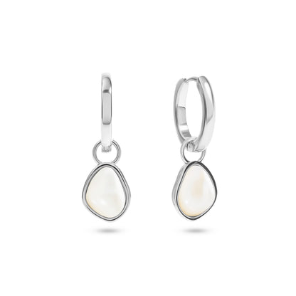 Mother of Pearl Huggie Hoop Earrings (Silver)