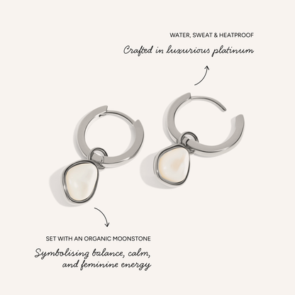Mother of Pearl Huggie Hoop Earrings (Silver)