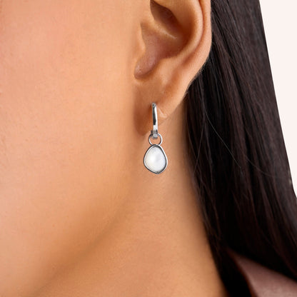 Mother of Pearl Huggie Hoop Earrings (Silver)