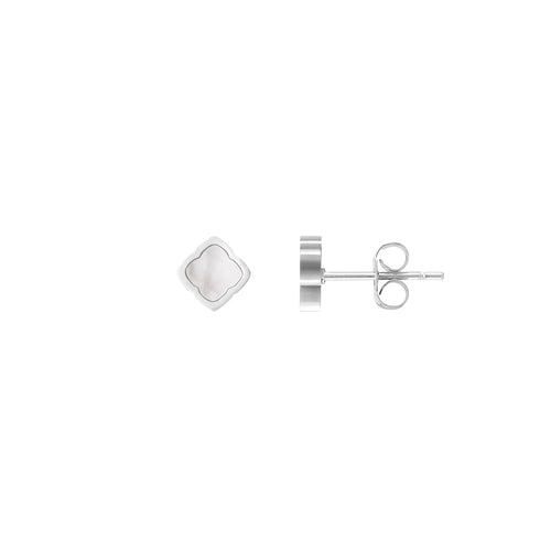 Mini Pearl Clover Stud Earrings (Silver)