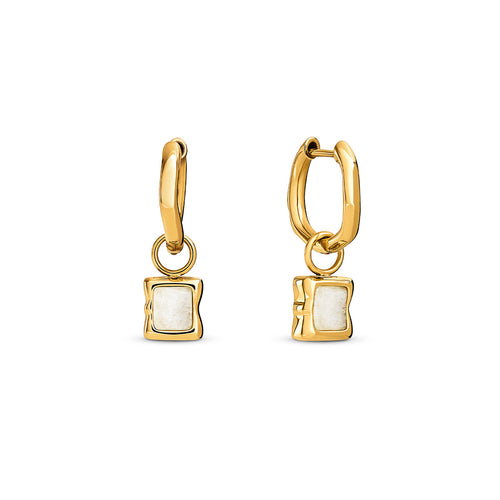 Molten Mother of Pearl Huggie Earrings (Gold)