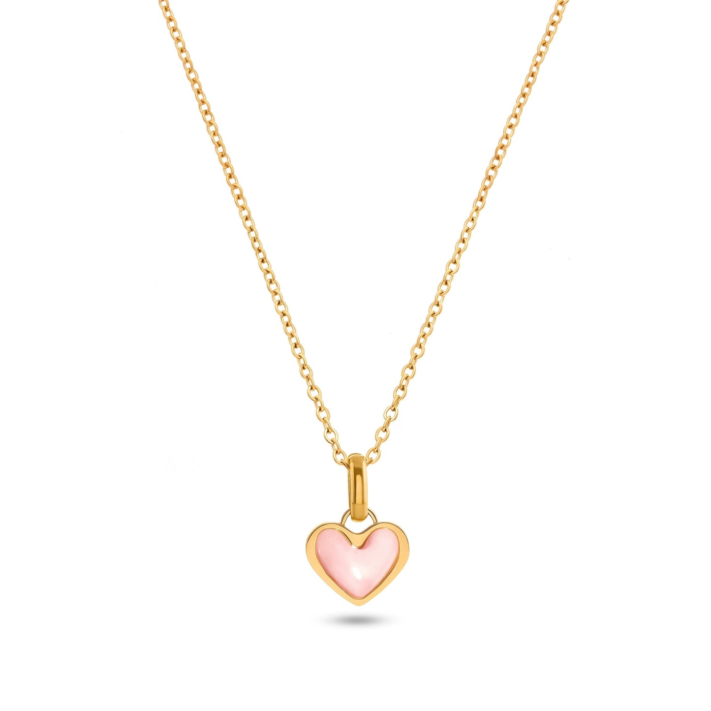 Pale Pink Opal Heart Necklace (Gold)
