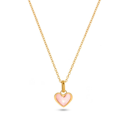 Pale Pink Opal Heart Necklace (Gold)