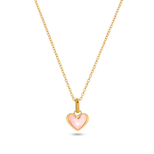 Pale Pink Opal Heart Necklace (Gold)