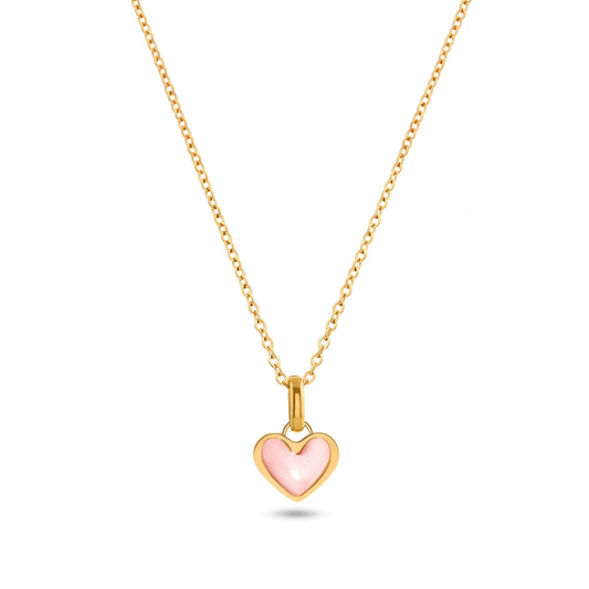 Pale Pink Opal Heart Necklace (Gold)