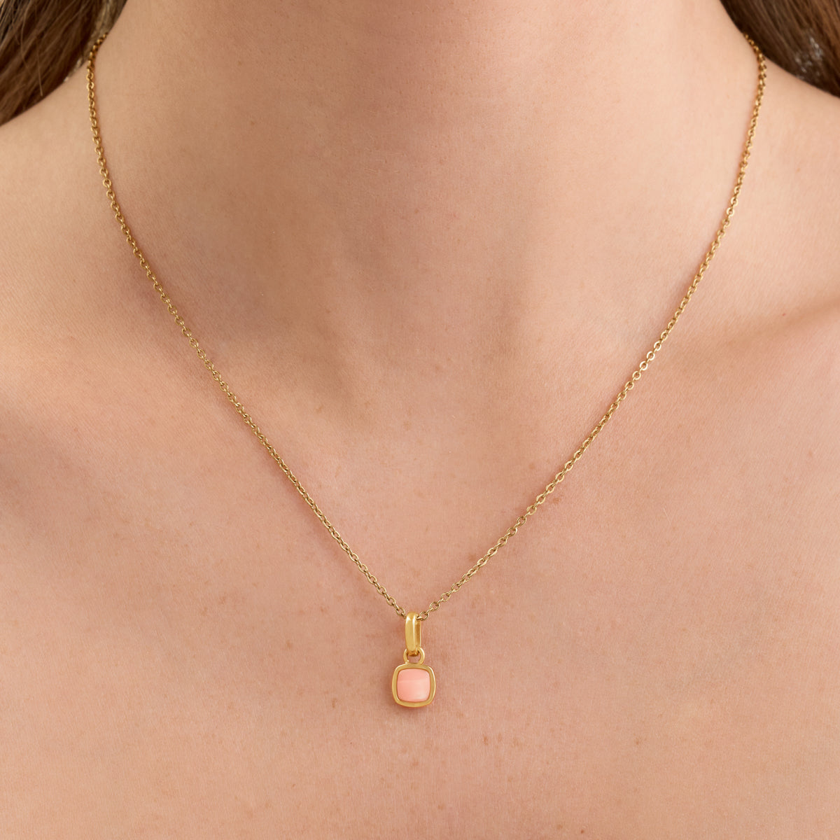 Pale Pink Opal Cushion Necklace (Gold)