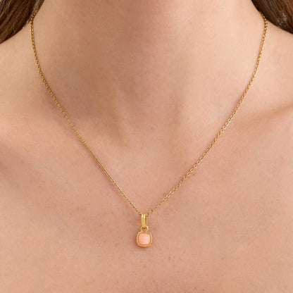 Pale Pink Opal Cushion Necklace (Gold)