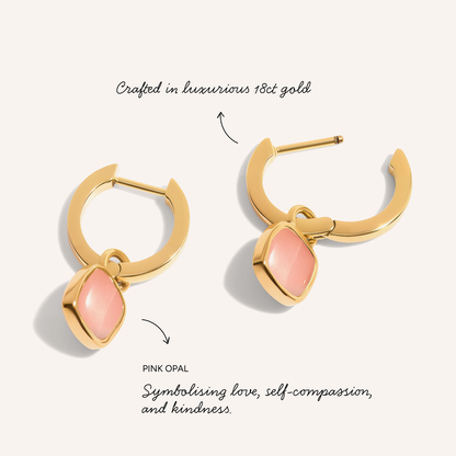 Pale Pink Opal Cushion Huggie Earrings (Gold)