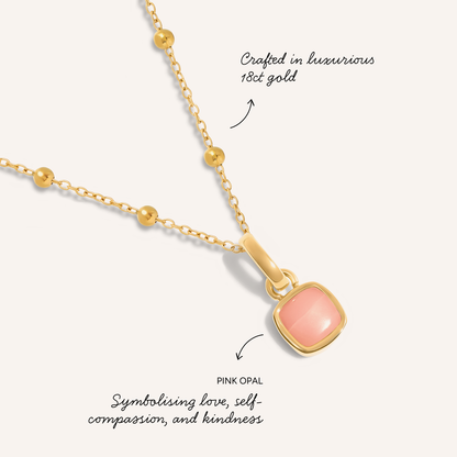 Pale Pink Opal Cushion Necklace (Gold)