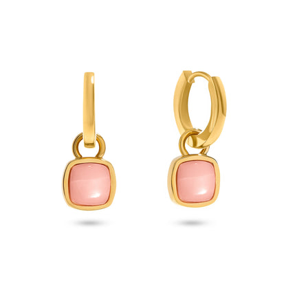 Pale Pink Opal Cushion Huggie Earrings (Gold)