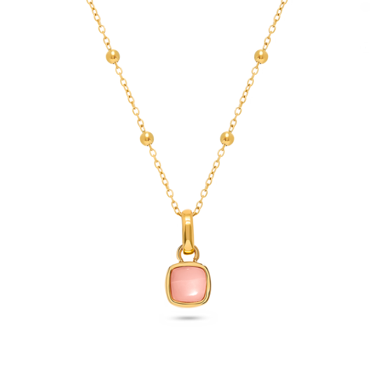 Pale Pink Opal Cushion Necklace (Gold)
