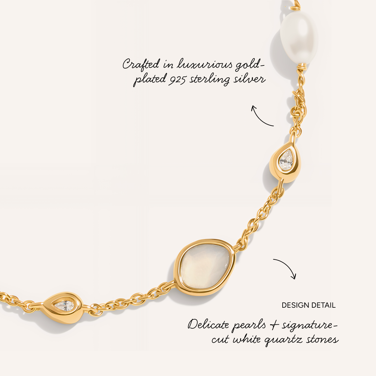 Modern Elegance Quartz & Pearl Bracelet (Gold)