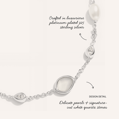 Modern Elegance Quartz & Pearl Bracelet (Silver)